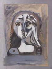 Pablo Picasso (Handmade) Drawing on antique paper Signed and Sealed size 21x29.5