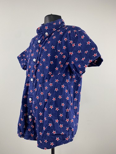 Crewcuts Boy Button Down Collared Shirt Navy With Red Stars Size 4-5, July 4 - Picture 2 of 5