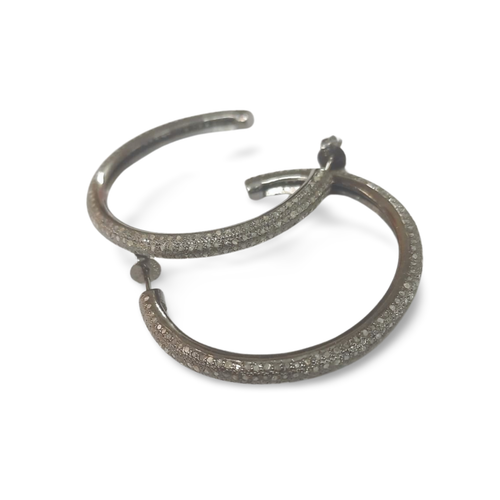 HANDMADE CREOLE EARRING Bali Hoop Pave Diamond Black Rhodium 40MM in 925 Silver - Picture 23 of 24