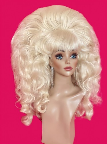 Swinging 60s LADY BUNNY Beehive Big Wig Bangs Custom Drag Queen Blond ALL COLORS - Picture 2 of 8