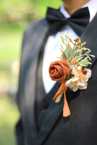 Set of 6 Terracotta Wedding Boutonniere for Men Artificial Flowers for Weddin... - Picture 3 of 9
