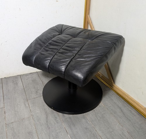Vintage Black Vinyl Tilted/Angled/Slanted Footstool Ottoman Mid Century Modern - Picture 2 of 22