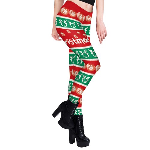 Womens Funny 3D Printed Christmas Leggings Santa Claus High Waist Xmas Pants - Picture 30 of 50