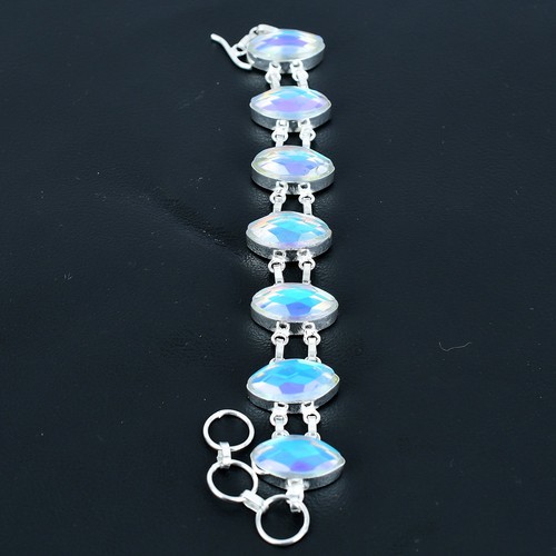 Rainbow Fire Topaz Gemstone 925 Sterling Silver Gift Jewelry Bracelet 8" VJ 1125 - Picture 2 of 5