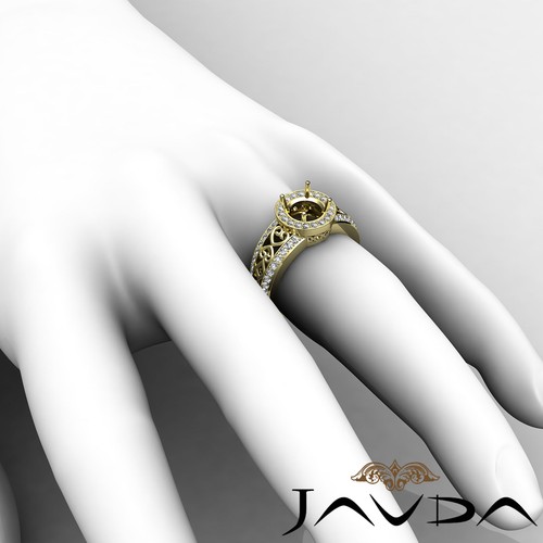 Halo Set Antique Round Semi Mount Diamond Engagement Ring 18k Yellow Gold 0.75Ct - Picture 6 of 6