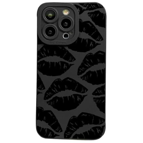 Lips Kiss Print Soft Silicone Phone Case for iPhone iPhone 15 Pro Max Black - Picture 2 of 8