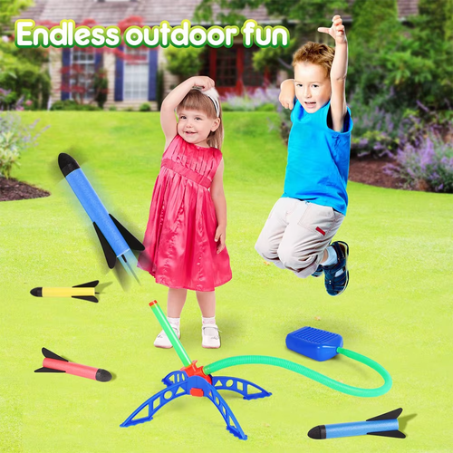 Kids Air Rocket Foot Pump Launcher Outdoor Soaring Rocket Toys Play Set - Picture 2 of 10
