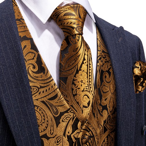 Rojo Paisley Hombres Chalecos Negro Traje Chaleco Conjunto Corbata Vestido de Boda Esmoquin V - Imagen 71 de 88