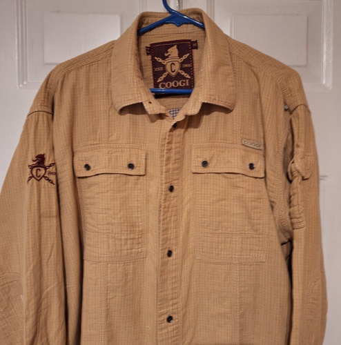 Coogi Herren Gr. XXL Beige Langarm Gefüttert Knopfleiste Hemd Distressed - Bild 2 von 12