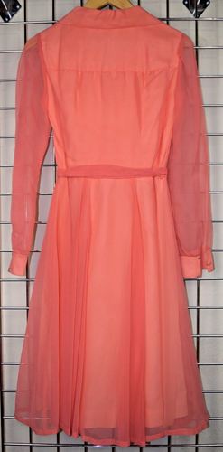 Vintage Emma Domb Dress Size S/M 50s Bright Salmon Pink Silky Sheer Lined Belt - Picture 3 of 13