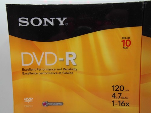 Sony AccuCORE DVD-R 10 Pack 120 Min 4.7 GB 1-16X NEW SEALED !!