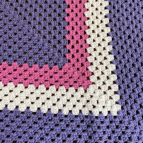 Vintage Handmade Crochet Blanket Granny Afghan Lap  47" Square Pink Purple White - Picture 3 of 4