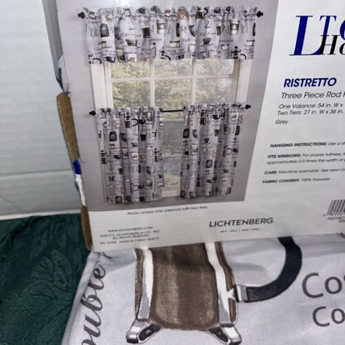 NEW LICHTENBERG RISTRETTO COFFEE ESPRESSO KITCHEN 3 PIECE TIER SET & VALANCE SET - Picture 6 of 8