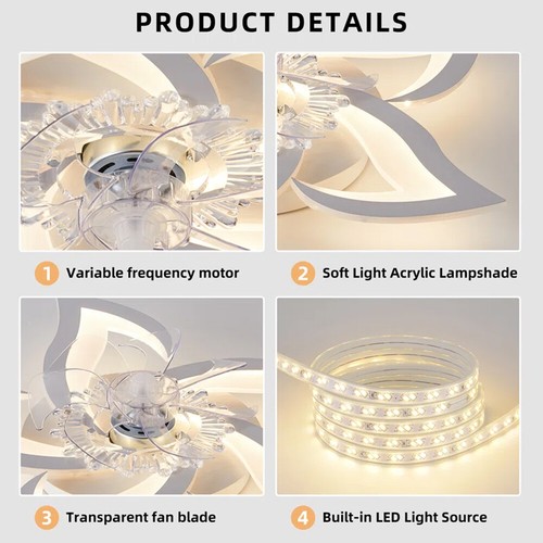 Tricolor Dimming Flush Mount Ceiling Light Modern Leaf Shade Ceiling Fan Fixture - Picture 5 of 9