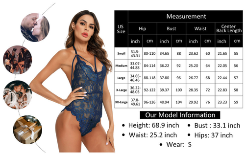 Women's Lingerie Sexy Backless Neck Halter Open Crotch Lace Bodysuit Sleepwear - Picture 12 of 17