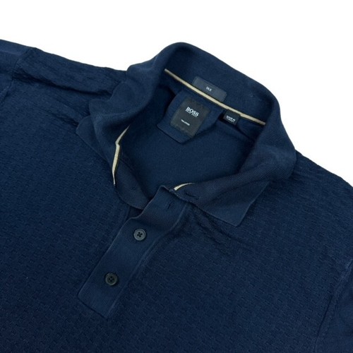 Boss Herren Pullover Seide Kragen Royalblau • Large
