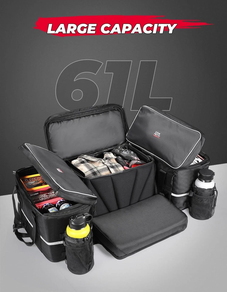 KEMIMOTO 74L ATV Rear Storage Bags Pack Cargo Seat Bag Cooler w/Cushion Padded - Image 3 of 4