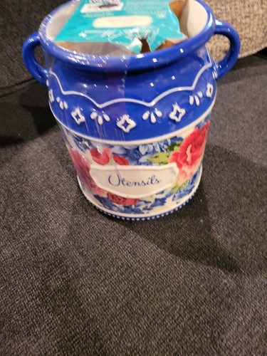 The Pioneer Woman Heritage Floral Utensil Holder Stoneware Crock Kitchen Tools - Picture 7 of 7