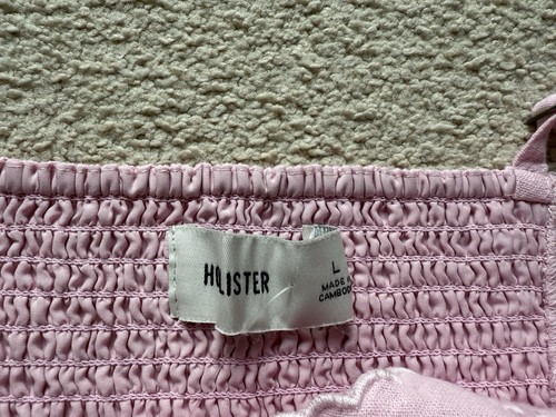 Hollister Linen Blend Button Through Floral Pink Tank Top Tee Embroidered Large - Picture 10 of 10