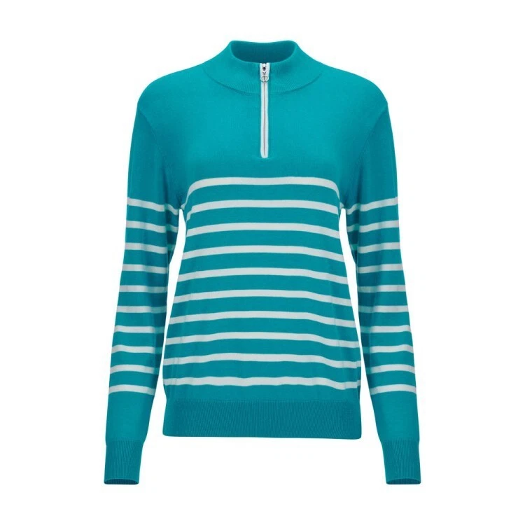 JRB GOLF JRB Damen Baumwolle Reißverschluss Ausschnitt Golf Pullover MLapis grün/weiß gestreift XS,S,M,L,XL neu