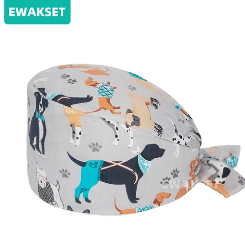 Women men Surgical Scrub Caps Dogs Cats print medical hat Operating room hats - Picture 10 of 23