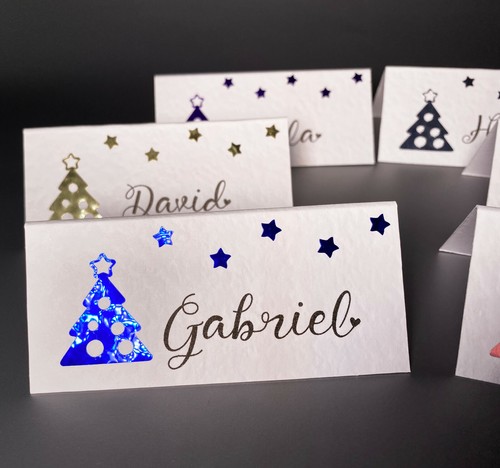6 x personalizado TARJETAS DE LUGAR DE NOMBRE, árboles de Navidad, estrellas, mesa de boda - Imagen 14 de 15