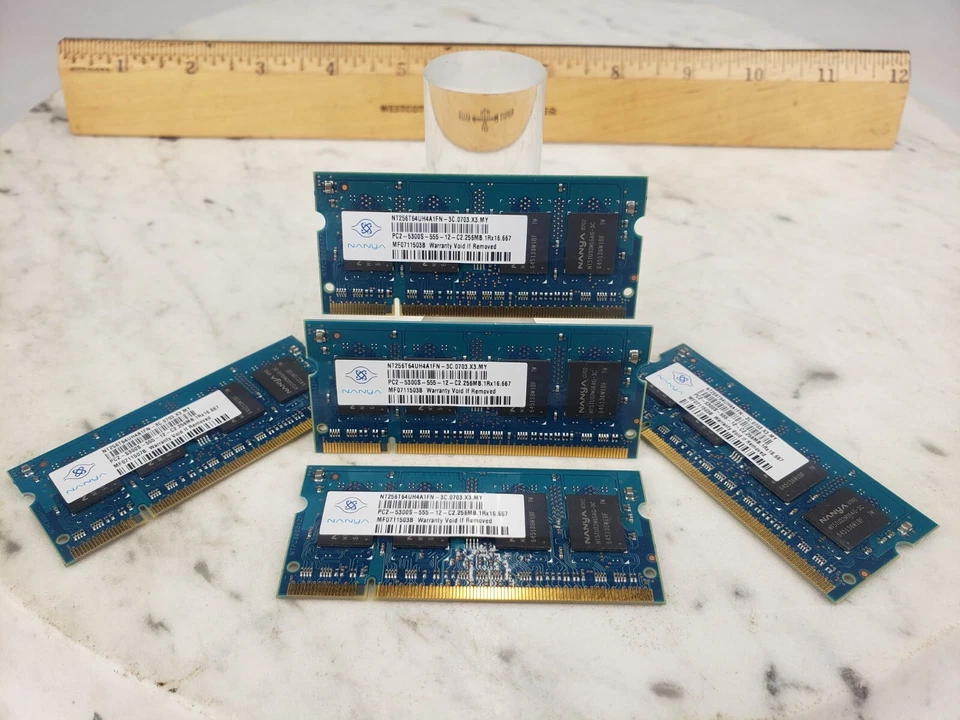 5x NT256T64UH4A1FN Nanya Laptop Memory 256MB PC2-5300S-555-12 MF0711503B Chip - Image 2 of 4