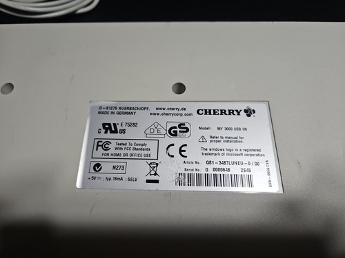 Cherry MY 3000 USB ON G81-3487LUNEU-0 / 00 Computers Keyboard USB d-91275 - Picture 4 of 4