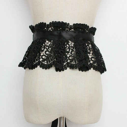 Ladies Lace Belt Satin Ribbon Obi Wide Dress Waistband Floral Hollow Out Tie Up - Picture 9 of 14