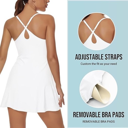 VOGO- Womens Workout Tennis Dress with Built-in Bra & Shorts, Size: Medium - Picture 4 of 4
