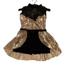 REVOLUTION GIRLS GOLD SEQUIN DANCE COSTUME SIZE LC PREOWNED