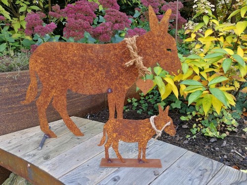 Edelrost Esel auf Querstange Gartendeko Rost Gartenfiguren Tierfiguren Maultier - Bild 5 von 5