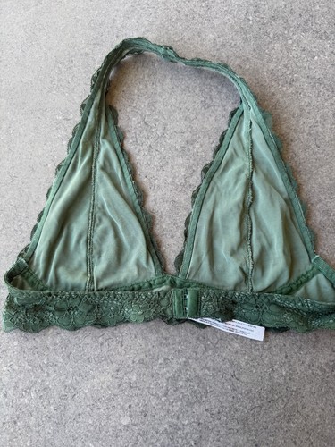 Free People Intimately Dark Green Halter Bralette Top size Medium Lace - Picture 4 of 8