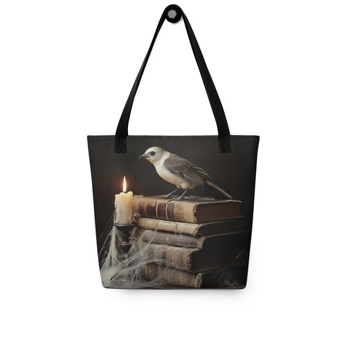 Bolso de Mano Gótico Pájaro y Libros Dark Academia De Colección Luz de Velas Biblioteca Arte - Imagen 3 de 8