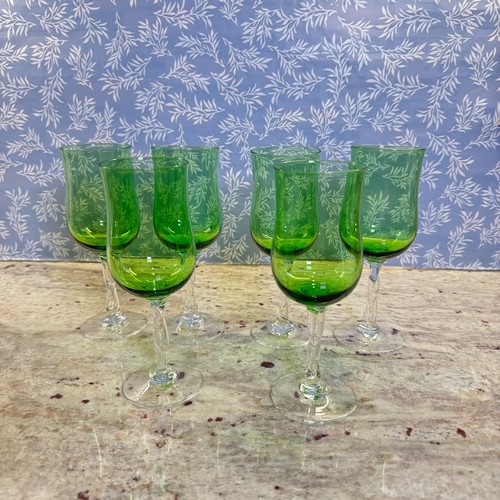 Juego de 6 copas cordiales champán verde vástago remolino retorcido 6 7/8" Navidad - Imagen 1 de 11