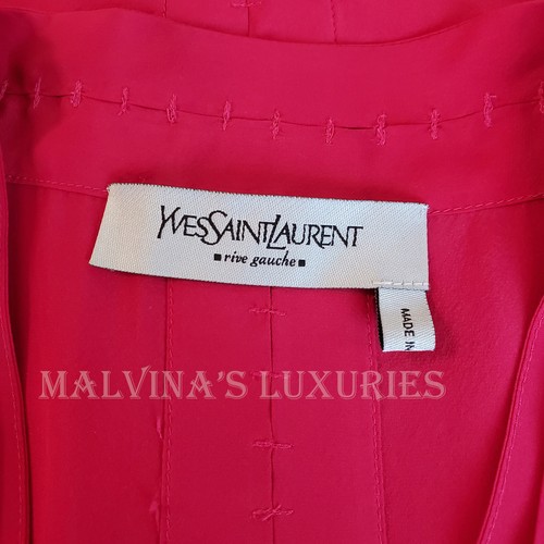 YVES SAINT LAURENT RIVE GAUCHE CAFTAN FUCHSIA SILK GOWN LONG DRESS sz 38 US 6 - Picture 6 of 11
