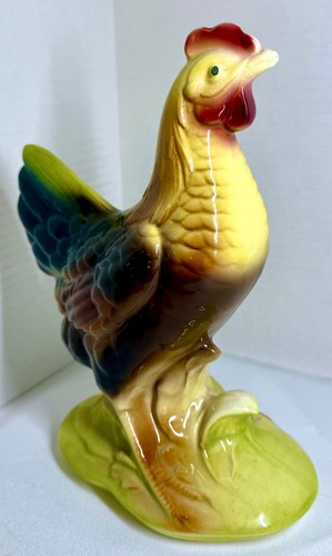 Statua statuina gallo ceramica maestosa colorata alta 8" amico fattoria - Foto 4 di 8
