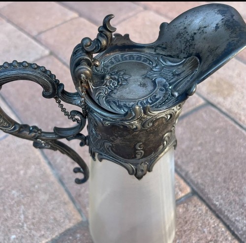 Ornate Antique Victorian Threaded Glass & Silver Plating Carafe/Pitcher/Ewer - Picture 8 of 18
