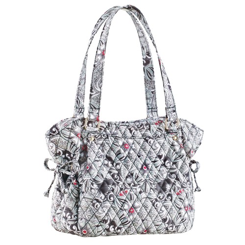 Collections Etc Women's Quilted Floral Print Zippered Handbag Black Multi M