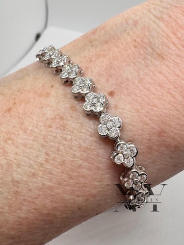 7' Inch Long Tennis Wedding Bracelet 6 Carat Round Cut VVS1 Solid 14K White Gold - Picture 7 of 9