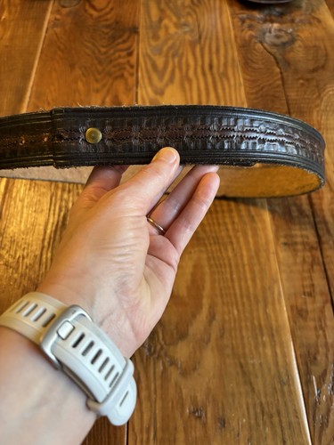 Hand-Tooled Leather Belt Brown No Buckle Fit Approx 34- 38 Unisex Pike Place