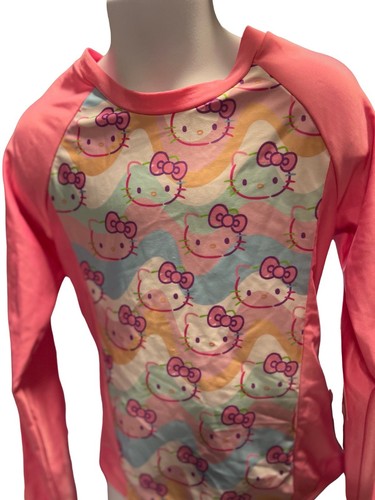 Hello Kitty Girls One Piece Swimsuit Pink Long Sleeves M 8 - Picture 2 of 3