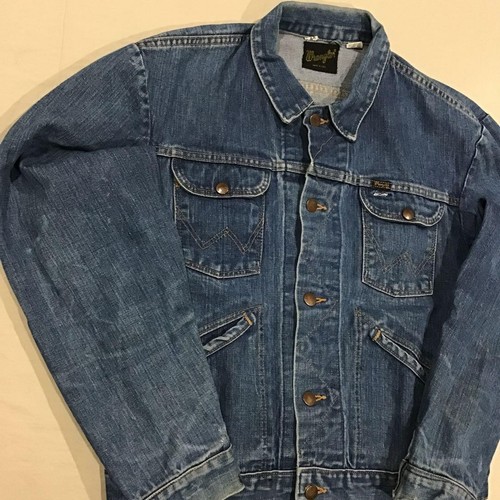 Rare 70s Wrangler 124MJ Denim Jacket 44 USA Left Hand Twill Black Tag Selvedge - Picture 3 of 10