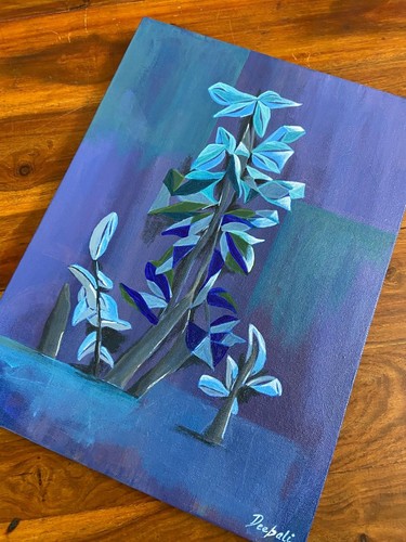 Original Acrylic Plant Painting Abstract Cubism Art Mid Century Modern Art 12x16 - Picture 14 of 19