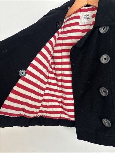 Mini Boden Jacket Unisex 5-6Y Black Velvet Dble Breasted Pea Insulated Pockets - Picture 6 of 9
