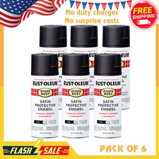 Rust-Oleum Stops Rust Spray Paint Satin Black 12oz, 6 Pack, Durable Finish