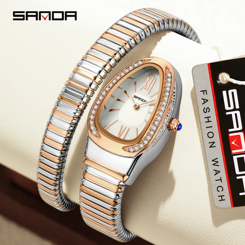 SANDA 1151 Snake Shaped Diamond Inlaid High-end Watch Retro Temperament Light - Picture 2 of 21