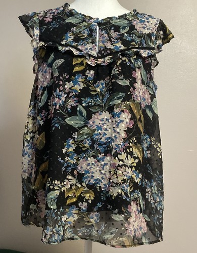 Lauren Conrad geblümte Bluse Gr. XL ärmellos Schlüsselloch transparent Fairycore skurril - Bild 2 von 20