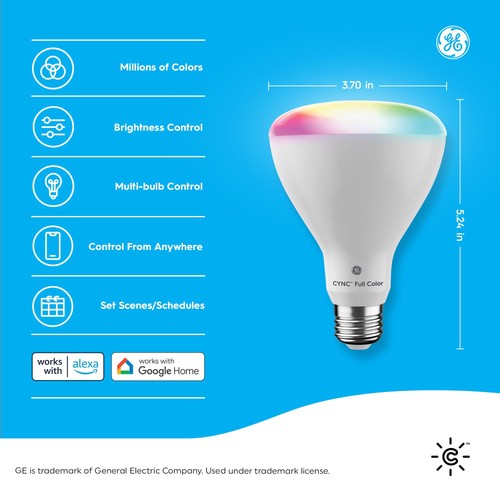 GE BR30 Smart WiFi LED Light Bulbs 9.5W Color Changing 2-Pack | Heavy Duty - Picture 2 of 9