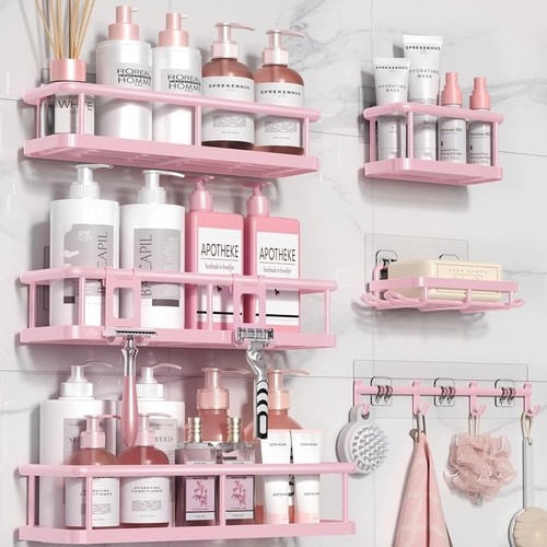 Shower Organizer Set 6 Piece Rustproof Adhesive Caddy Bathroom Storage Solution - Picture 33 of 55